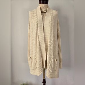 RALPH LAUREN Cream Cotton Knit Oversized Open-Front Cardigan. Size Small